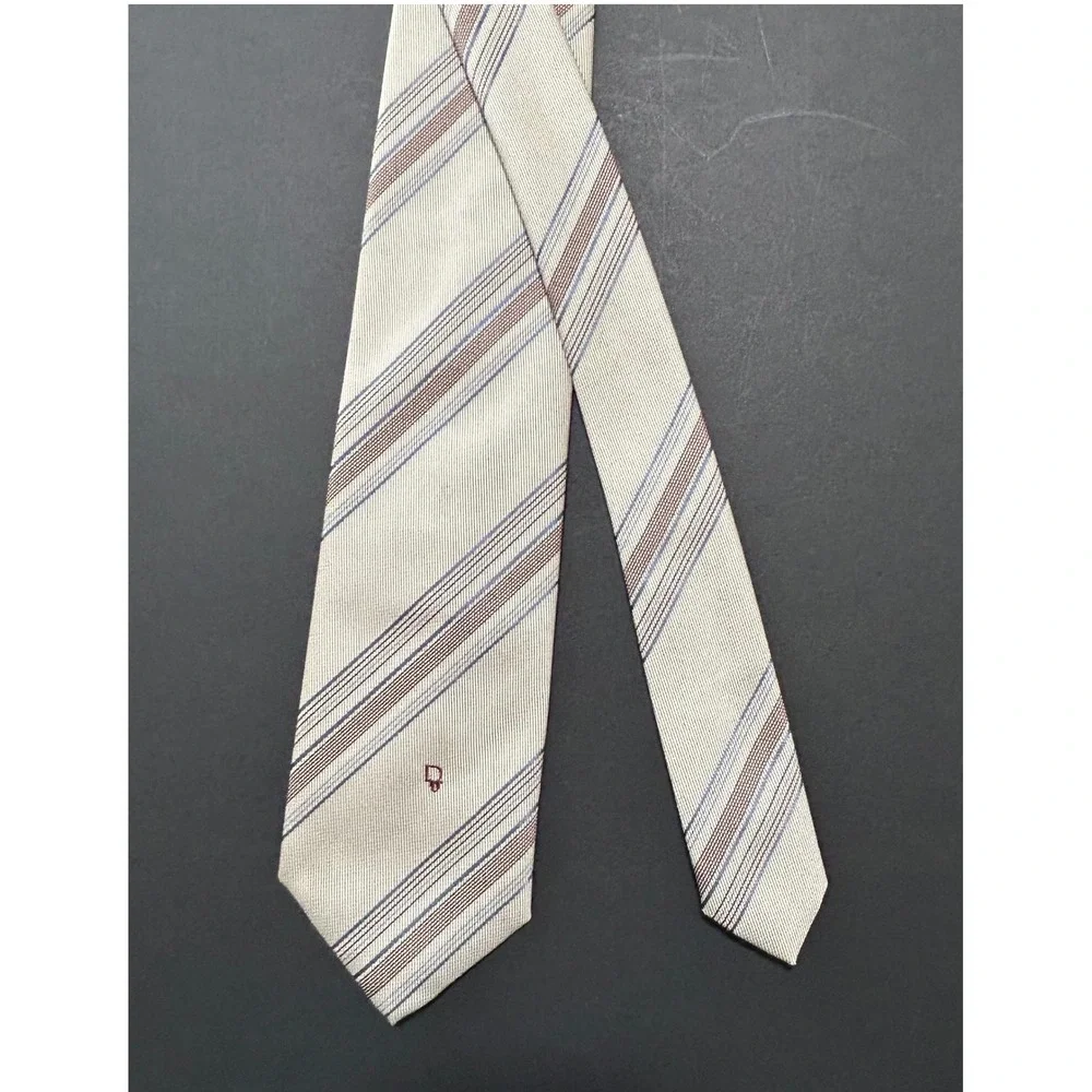 Vintage Christian Dior Men's Tie Beige Stripe 3